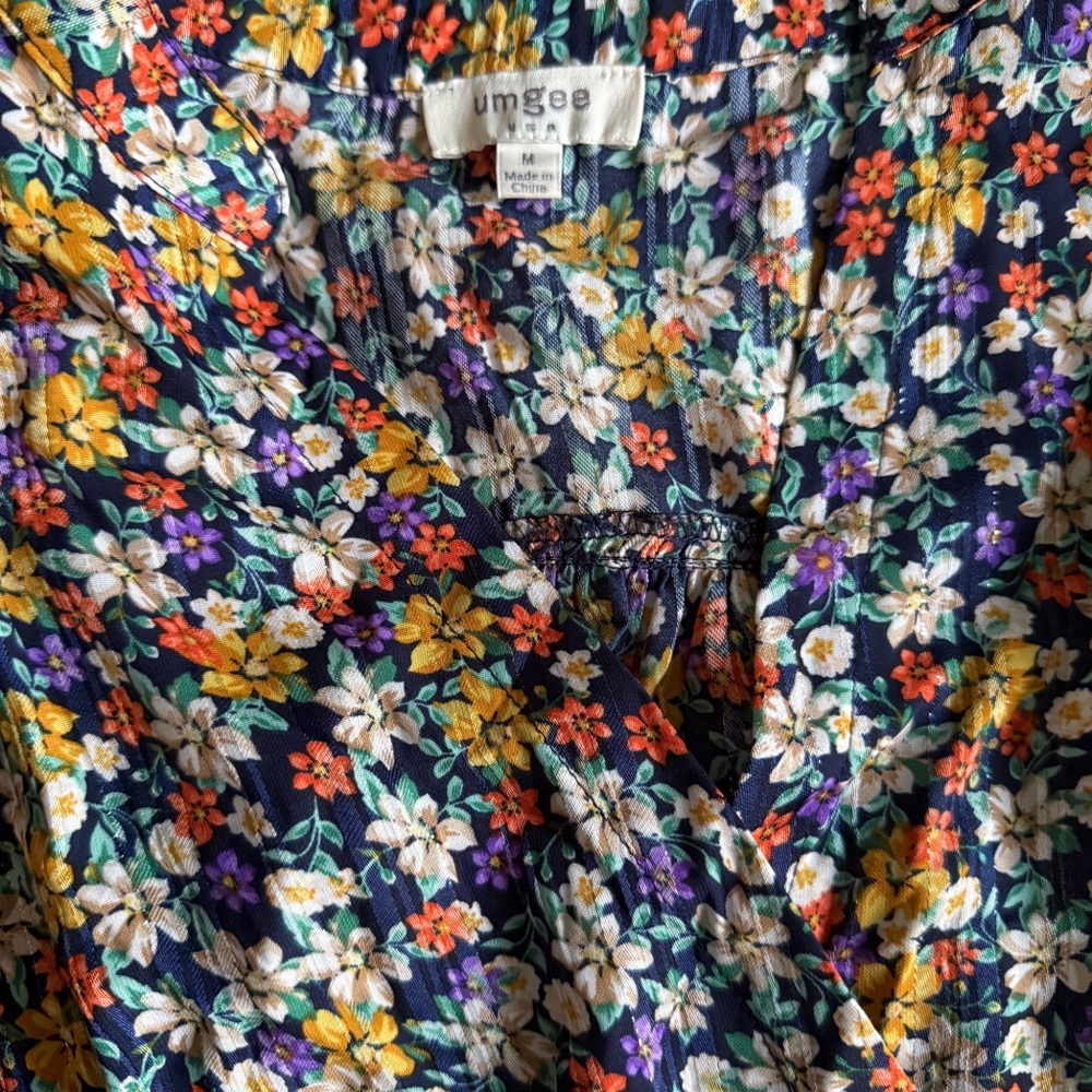 Umgee Floral Long Sleeve V-Neck Dress in Navy Multi - Picture 6 of 7